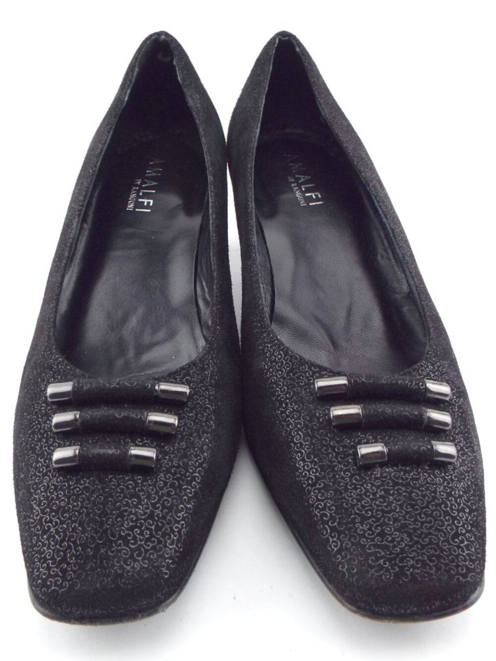 AMALFI by Rangoni Black Textured Leather Heel Pumps 8.5